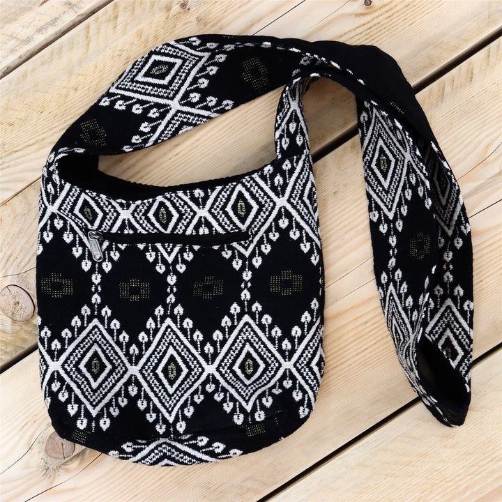 Cotton Canvas Sling Shoulder Bag - Black Cream