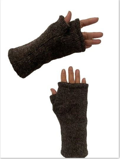 Wool Knit Fleece Lined  Wrist Warmers - Plain Mottled Brown