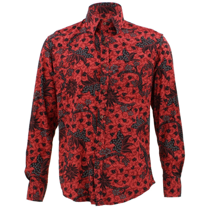 Tailored Fit Long Sleeve Shirt - Red & Orange Abstract