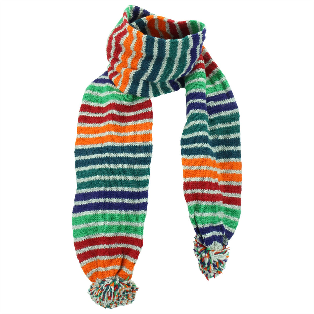 Chunky Wool Knit Scarf - Stripe Green