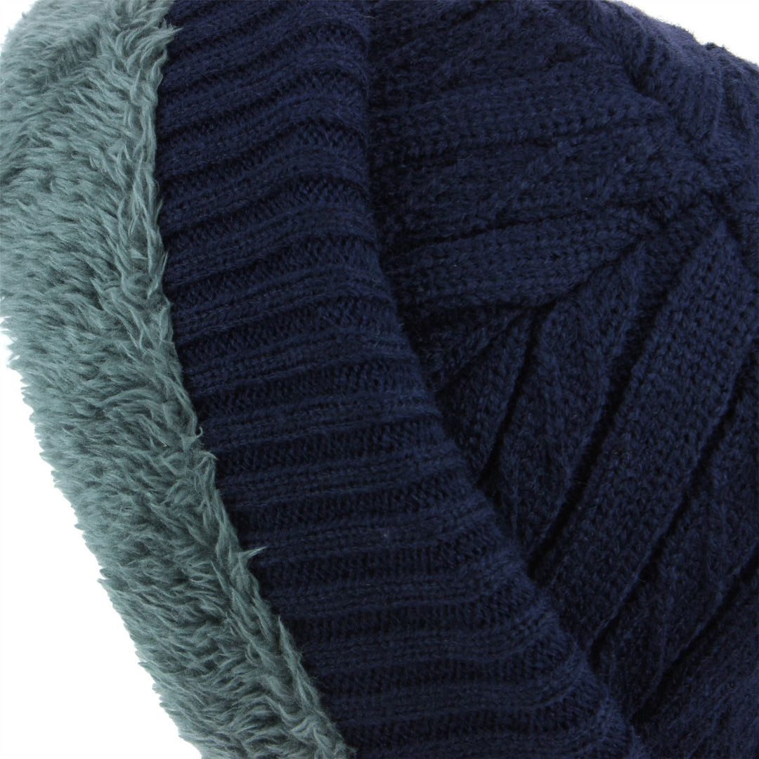 Fine Knit Beanie Hat with Super Soft Fleece Lining - Blue