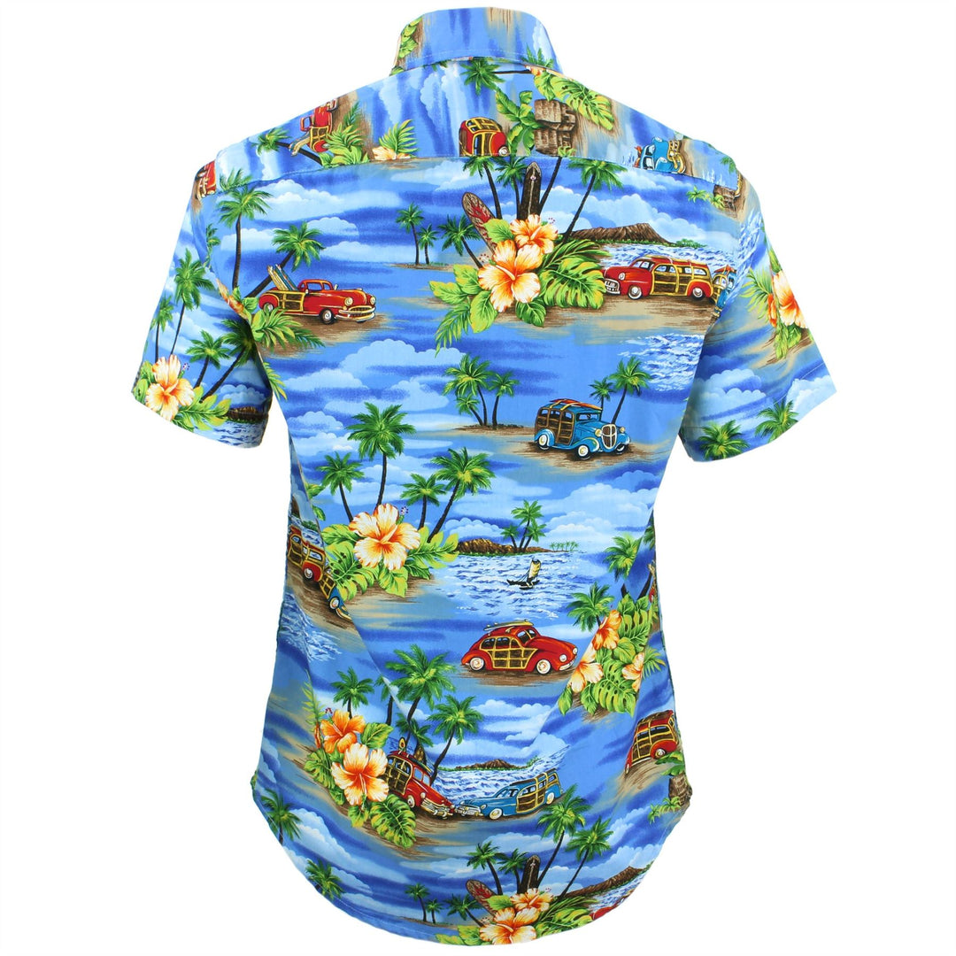 Tailored Fit Short Sleeve Shirt - Blue Sky Beaches & Classic Cars