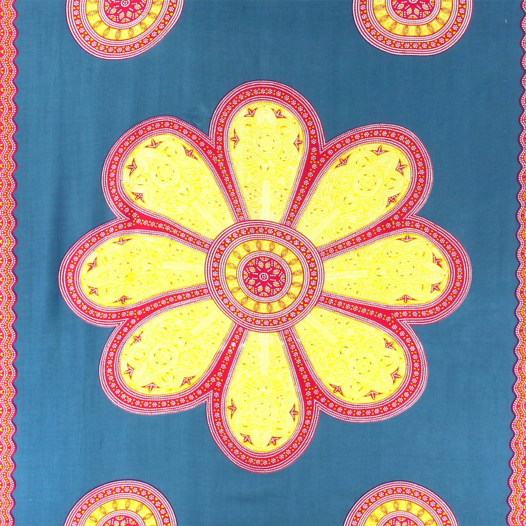 Viscose Rayon Sarong - Flower mandala - Blue & Yellow