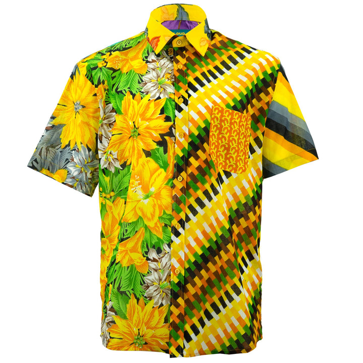 Regular Fit Short Sleeve Shirt - Random Mixed Panel Yellow
