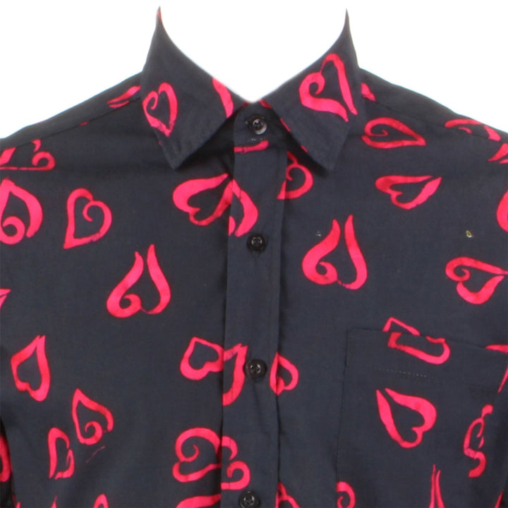 Regular Fit Short Sleeve Shirt - Red Hearts on Black