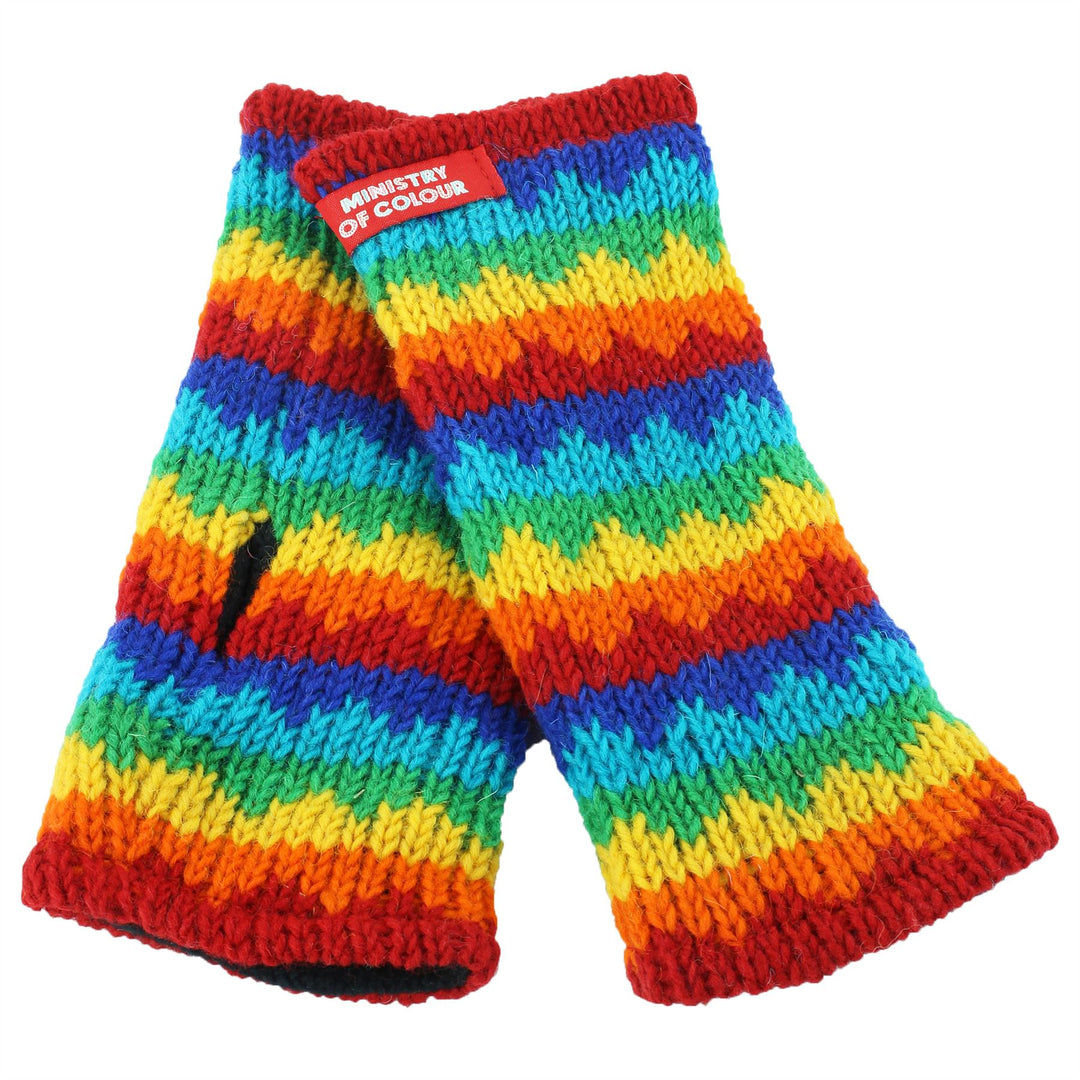 Wool Knit Arm Warmer - Rainbow Zig Zag