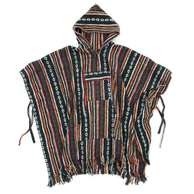 Brushed Gheri Cotton Poncho - 08 Black Maroon Red