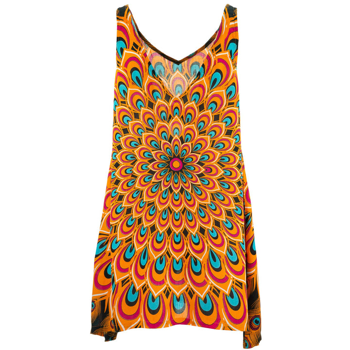 Floaty Asymmetrical Summer Dress  - Peacock Mandala Orange Blue