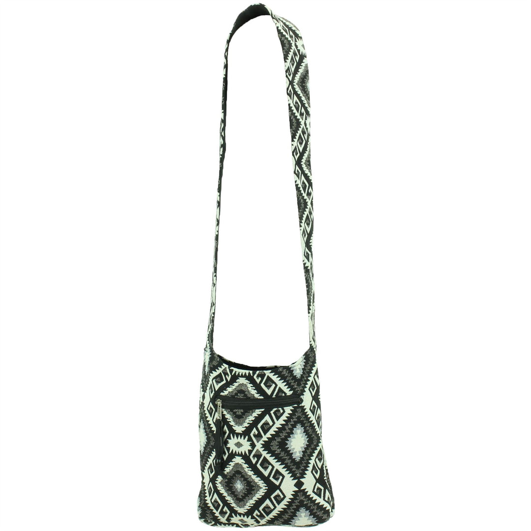 Cotton Canvas Sling Shoulder Bag - Aztec Black