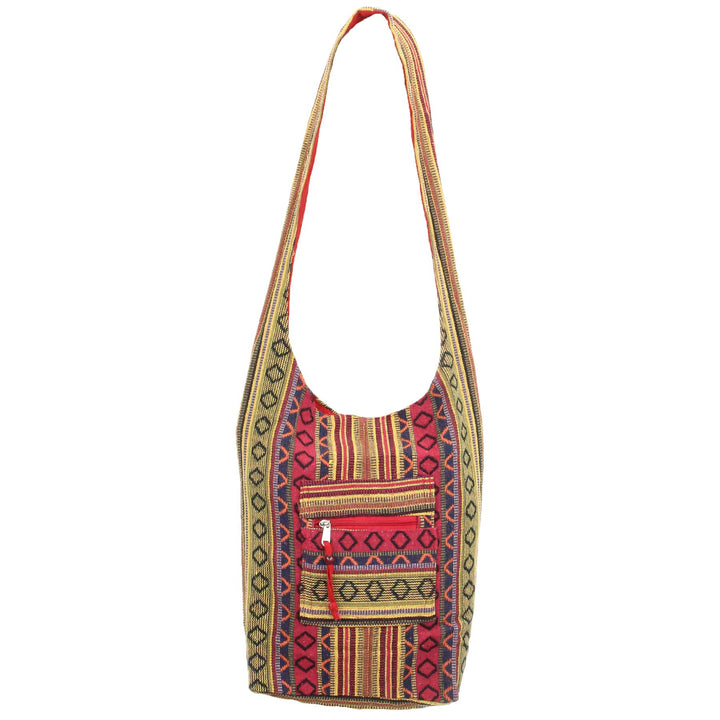 Diamond Pattern Canvas Sling Shoulder Bag - Red Blue