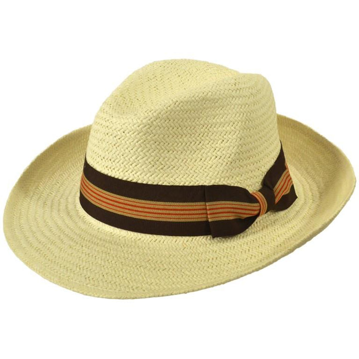 Wide Brim Straw Panama Fedora Hat - Brown