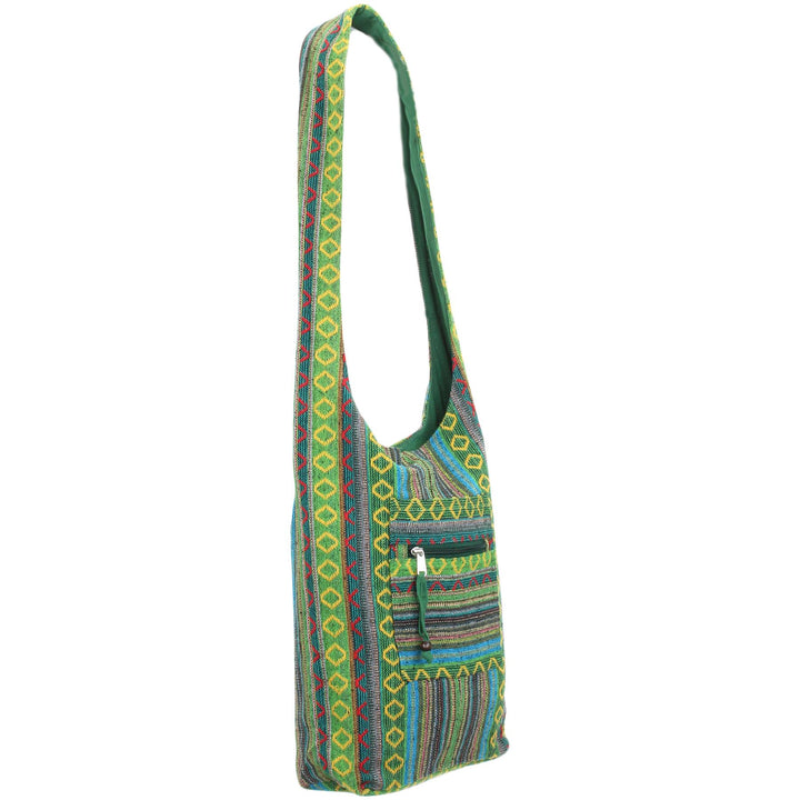 Diamond Pattern Canvas Sling Shoulder Bag - Green