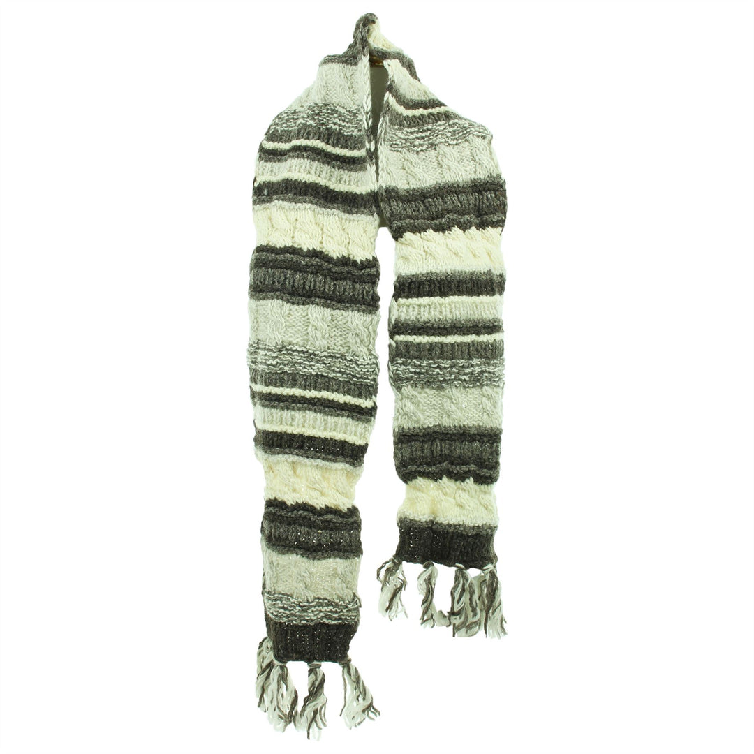 Chunky Wool Knit Scarf - Stripe Natural