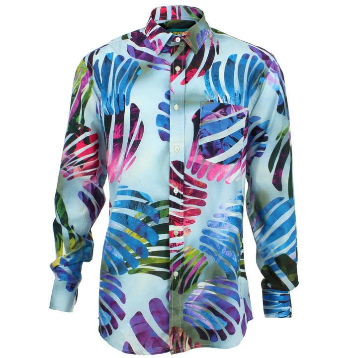 Regular Fit Long Sleeve Shirt - Blue & Pink Abstract Jungle