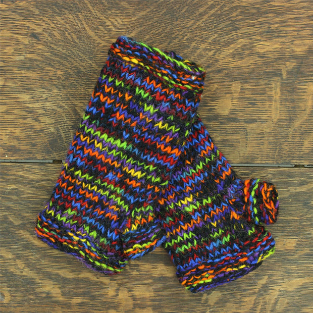 Hand Knitted Wool Arm Warmer - SD Black Rainbow