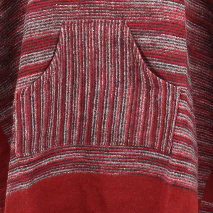 Soft Vegan Wool Hooded Tibet Poncho - Red Grey & Red