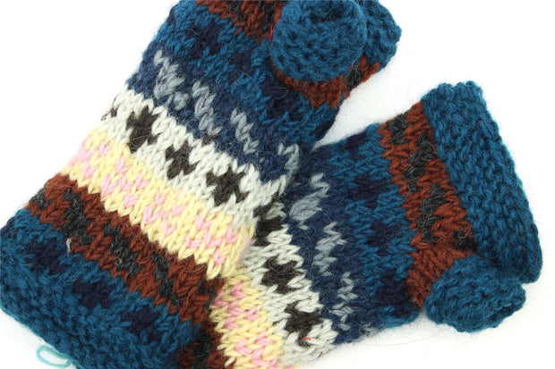 Hand Knitted Wool Arm Warmer - Stripe Navy Pink Pattern
