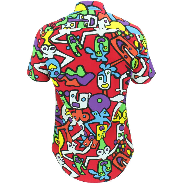 Tailored Fit Short Sleeve Cotton Shirt - Tiffy Print - Red