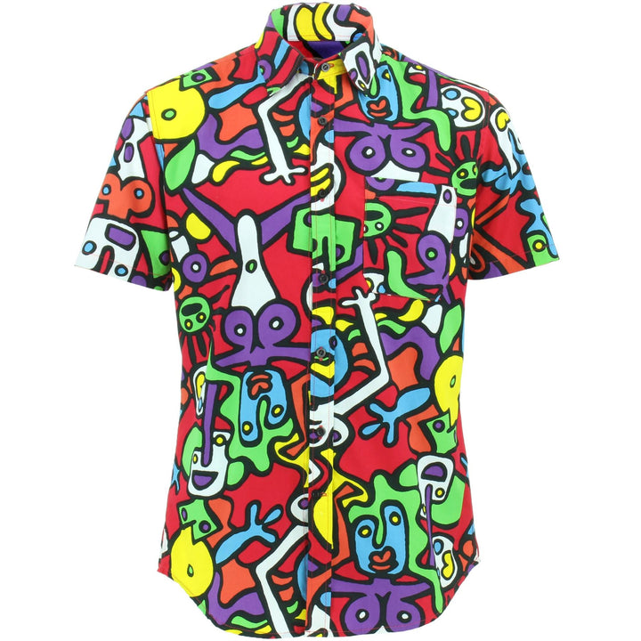 Tailored Fit Short Sleeve Cotton Shirt - Tiffy Print - Red