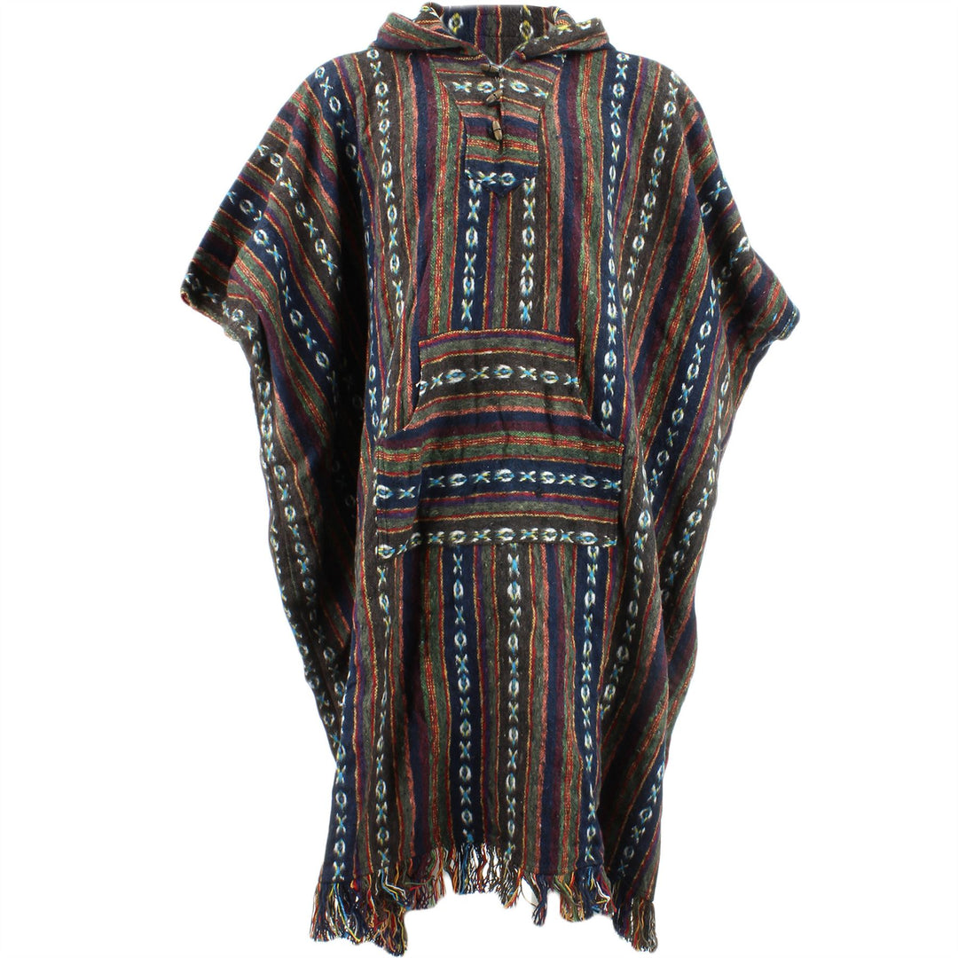 Brushed Cotton Long Hooded Poncho - Brown