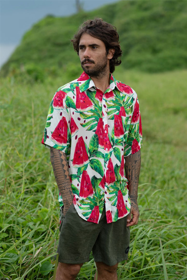 Regular Fit Short Sleeve Shirt - Watermelon Palm