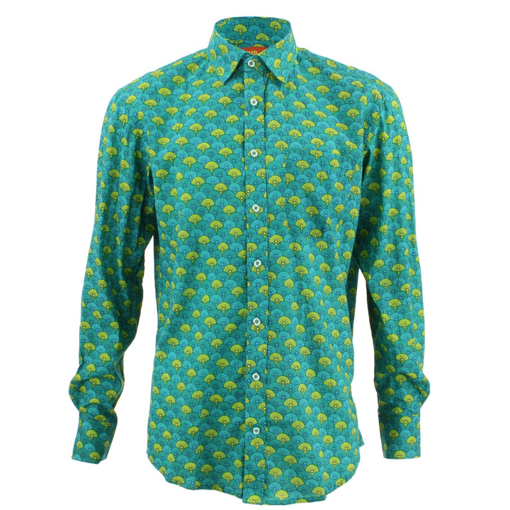 Regular Fit Long Sleeve Shirt - Turquoise & Yellow Umbrellas