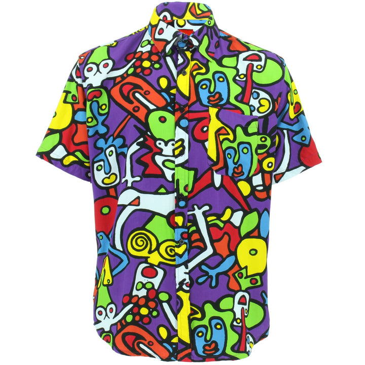 Slim Fit Short Sleeve Rayon Shirt - Tiffy Print - Purple