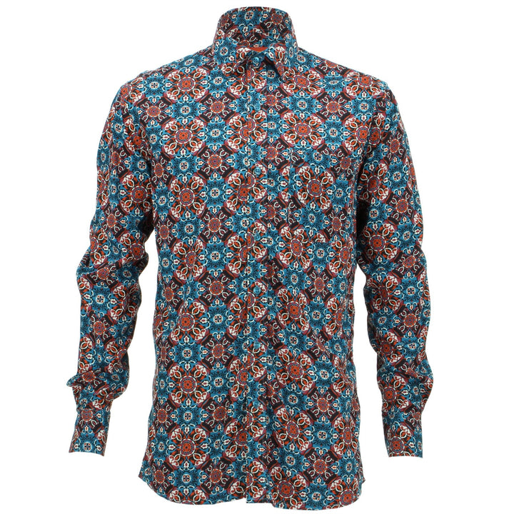 Regular Fit Long Sleeve Shirt - Blue & Red Abstract