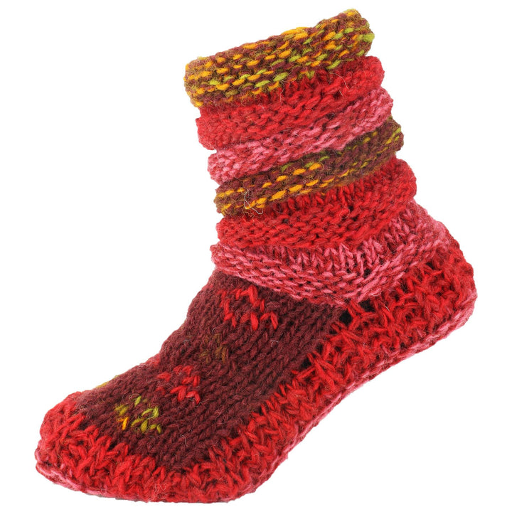 Chunky Wool Knit Slipper Socks - Maroon
