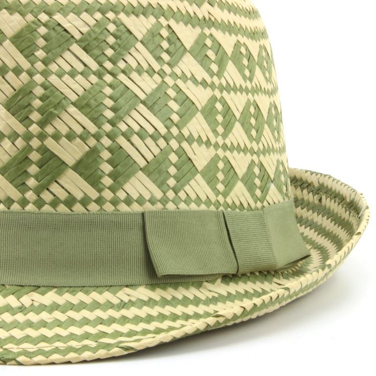 Check straw paper trilby hat with grosgrain band - Green