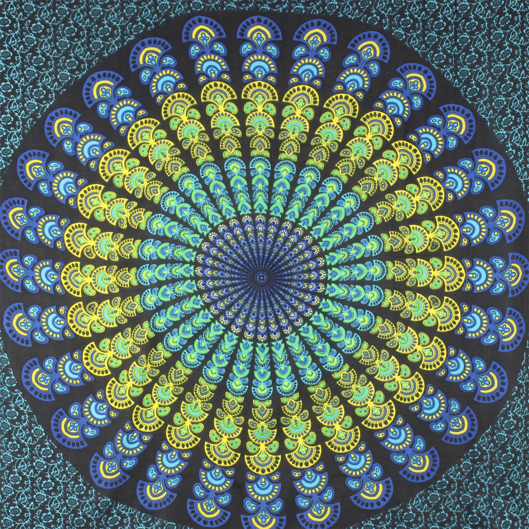 Viscose Rayon Sarong - Mandala - Black & Blue
