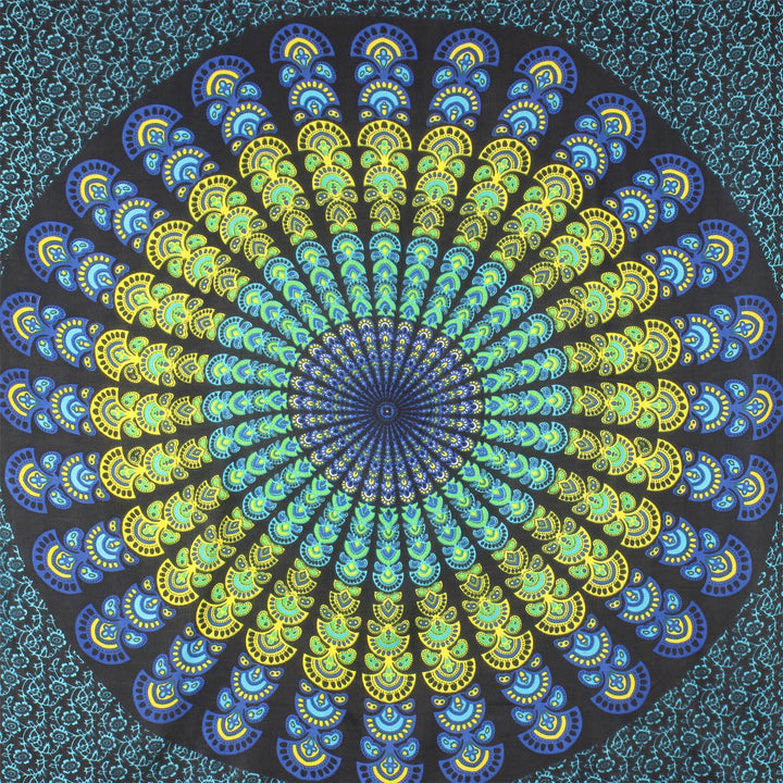 Viscose Rayon Sarong - Mandala - Black & Blue
