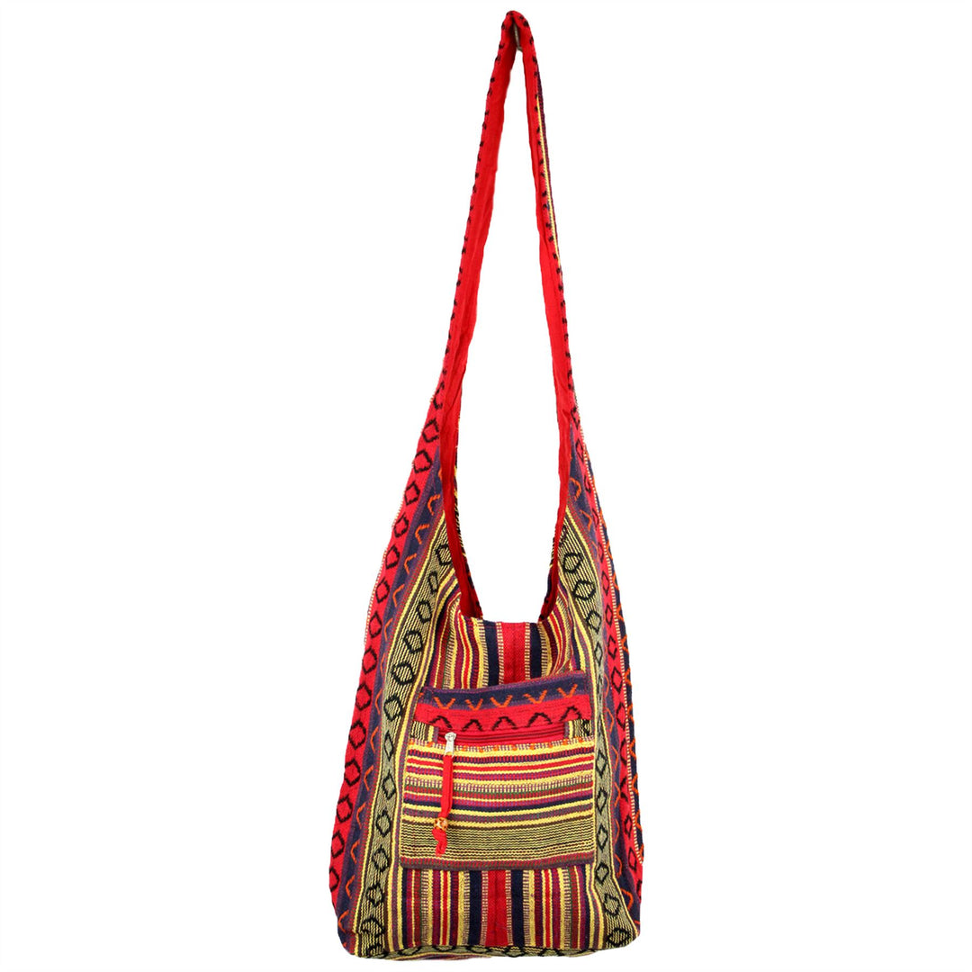 Diamond Pattern Canvas Sling Shoulder Bag - Red Blue