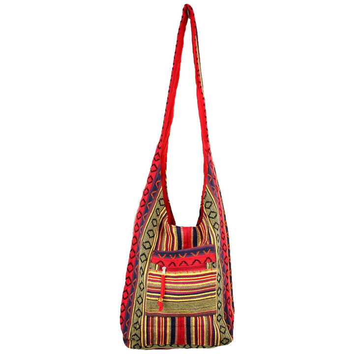 Diamond Pattern Canvas Sling Shoulder Bag - Red Blue