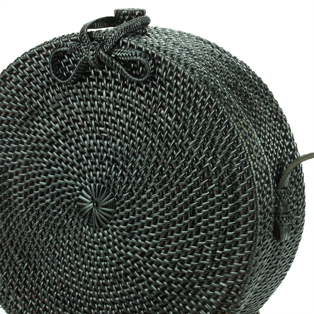 Loud Elephant Handwoven Round Rattan Bag - Black