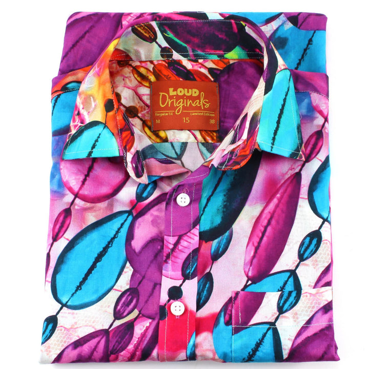 Regular Fit Short Sleeve Shirt - Pink & Purple Glass Beads