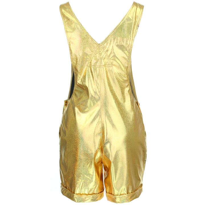 Shiny Dungaree Shorts - Gold