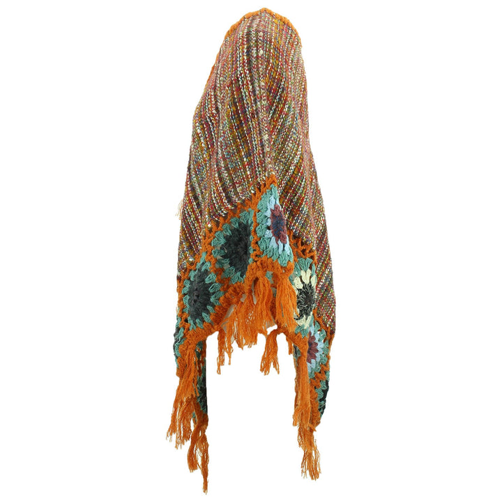 Granny Squares Crochet Poncho Long - Rainbow/Rust