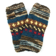 Hand Knitted Wool Arm Warmer - 17 Blue Brown