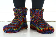 Hand Knitted Wool Slipper Socks - SD Black Rainbow