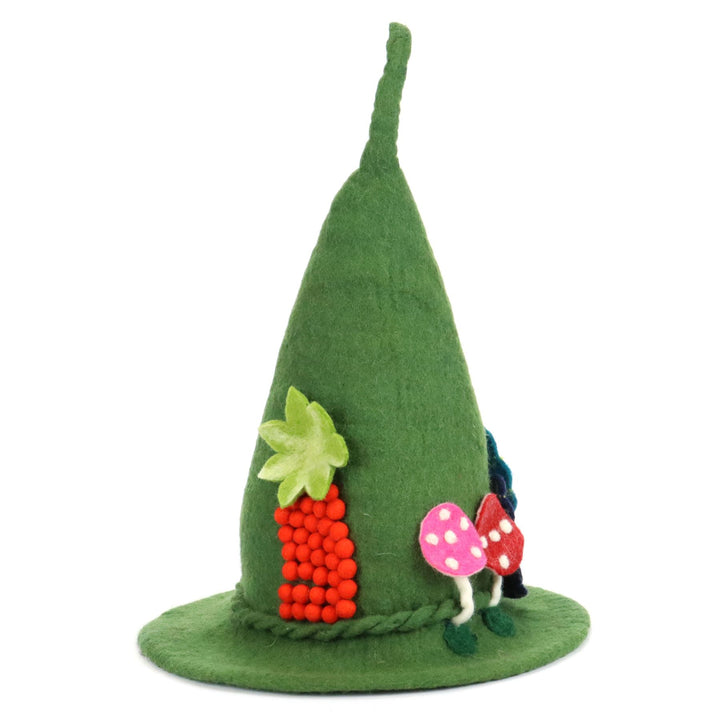 LoudElephant Handcrafted Wool Felt Hat from Nepal - Mystical Woodland Green