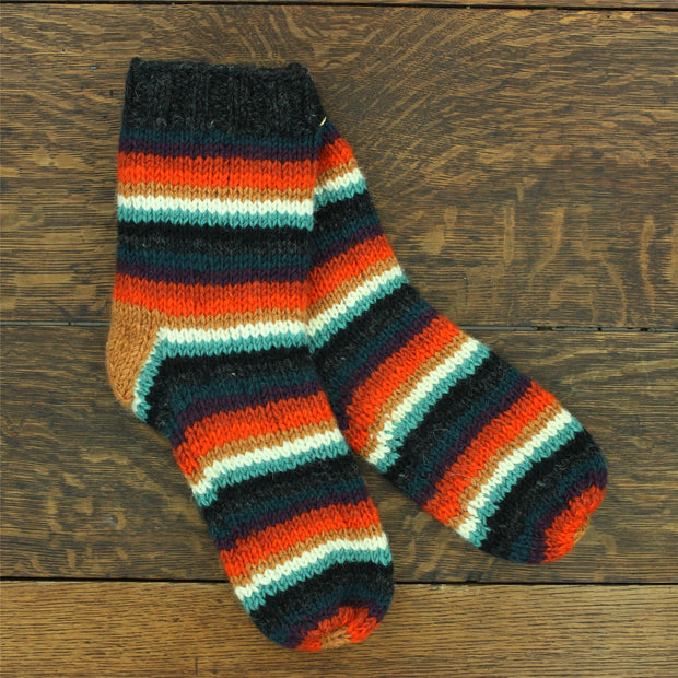 Hand Knitted Wool Ankle Socks - Stripe Anu