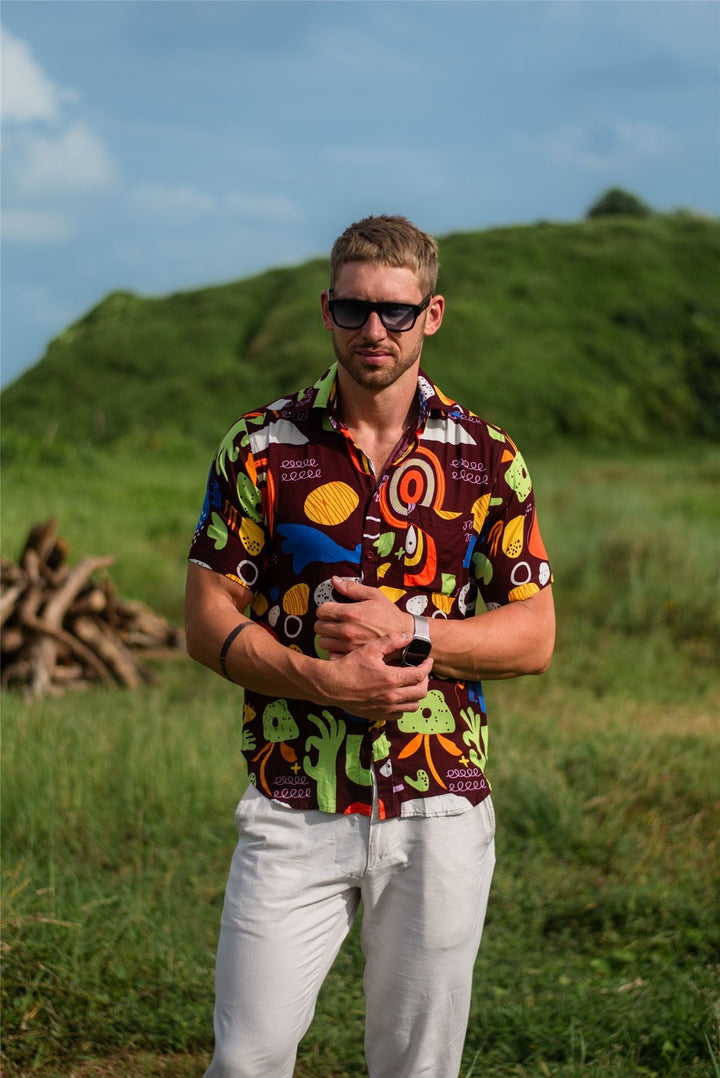 Regular Fit Short Sleeve Shirt - Cosmic Pop Maroon