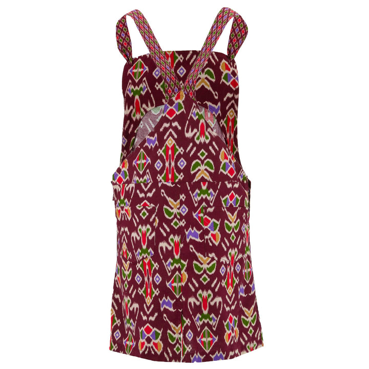 Chic Tea Shift Dungaree Dress - Maroon Tribal