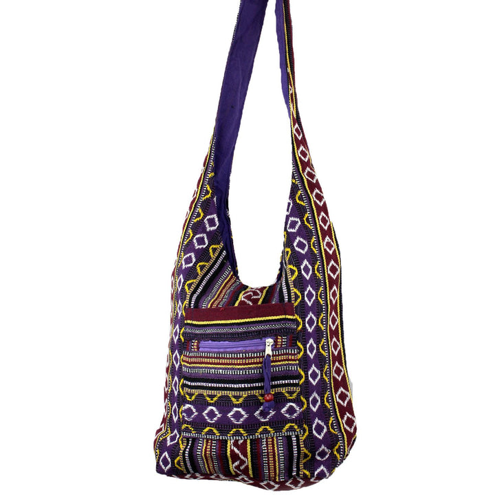 Diamond Pattern Canvas Sling Shoulder Bag - Purple