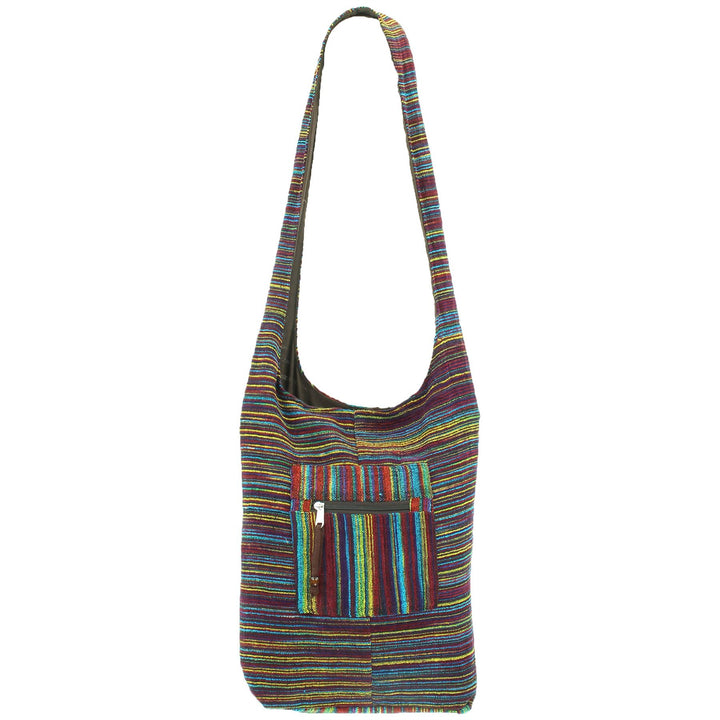 Striped Chenille Sling Shoulder Bag - Multi - Brown Lining