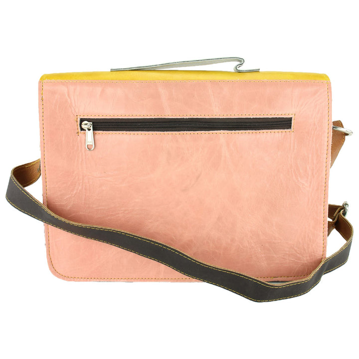 Real Leather Colourful Satchel Messenger Shoulder Bag - Yellow & Blue Mix