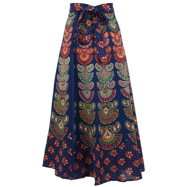 Block Print Mandala Maxi Wrap Skirt - Blue