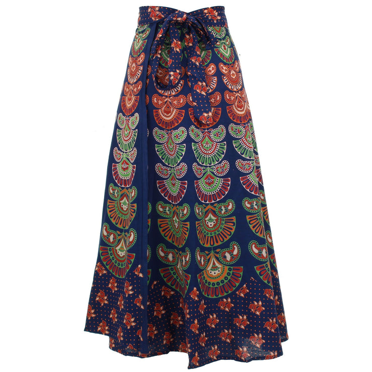 Block Print Mandala Maxi Wrap Skirt - Blue