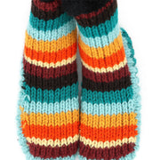 Hand Knitted Wool Slipper Socks - Stripe Retro D